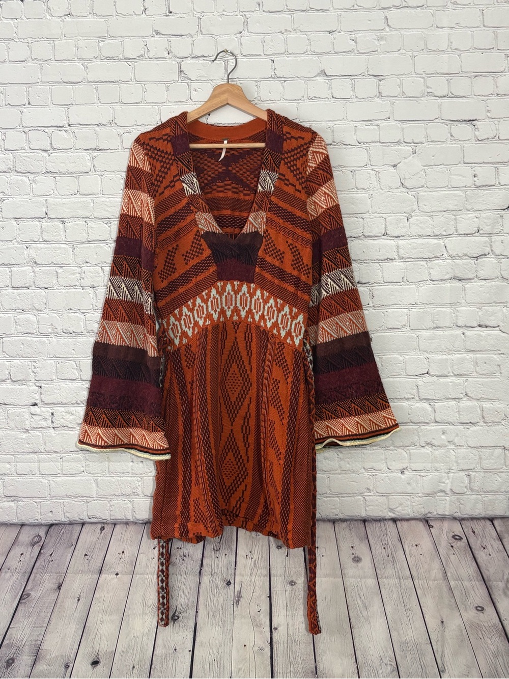 Free People Rust and Plum Textured Knit Tunic